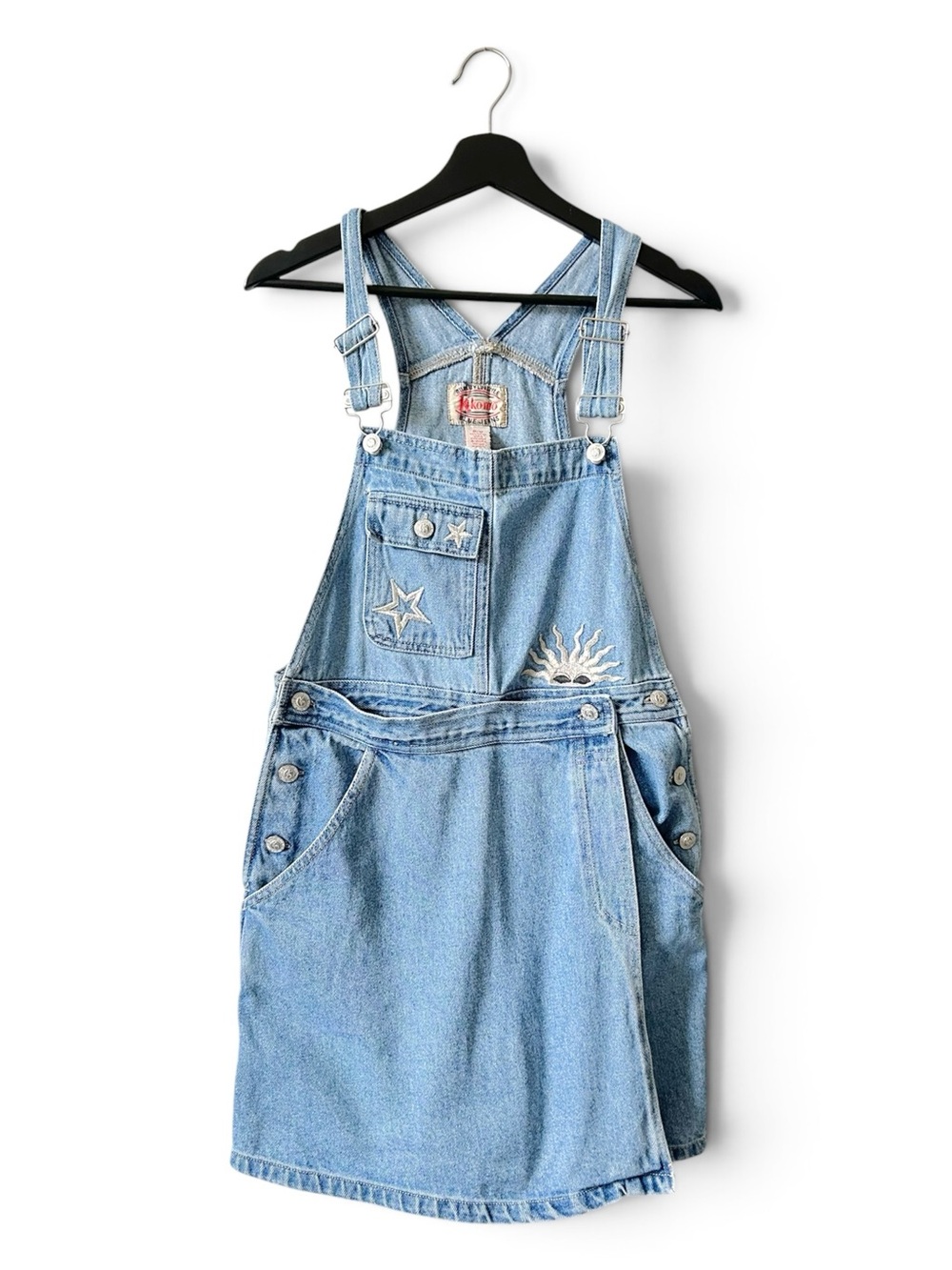 Kikomo Vintage 90s Celestial Denim Overall Dress Size Medium Sun Stars